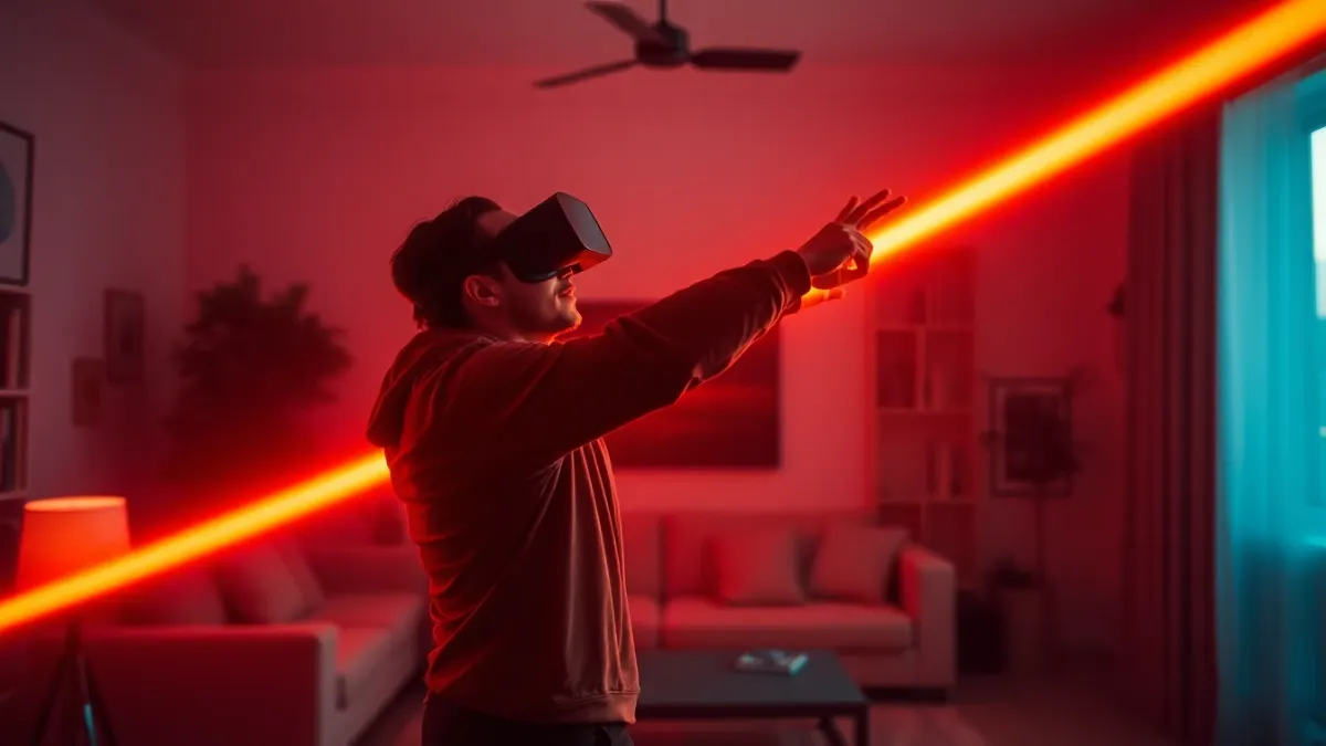 Player twisting sideways to pass between two orange laser beams