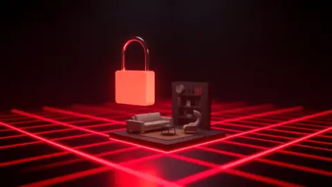 Padlock over a miniature laser-drawn living room