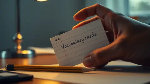 Hand covering half of a vocabulary card while testing recall