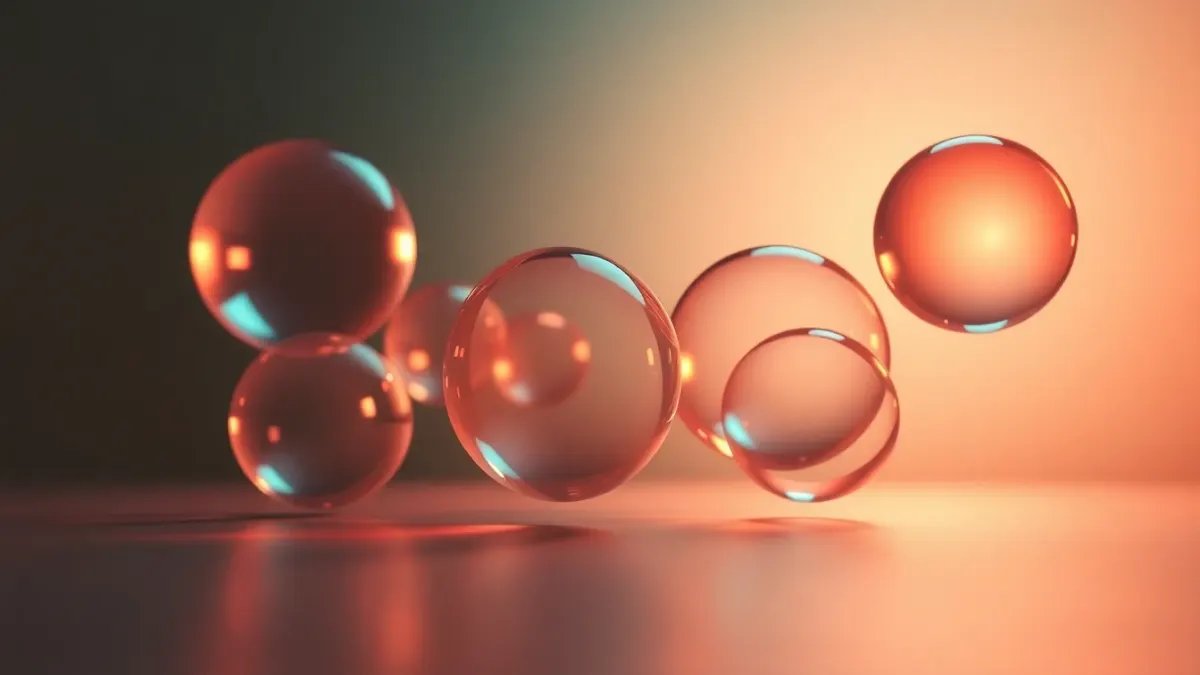 Glass spheres rolling from a shadowy area into bright light, symbolizing passive words becoming active