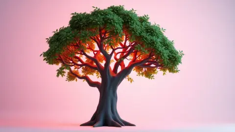 Tree with a single trunk and many branches representing one base word with many forms