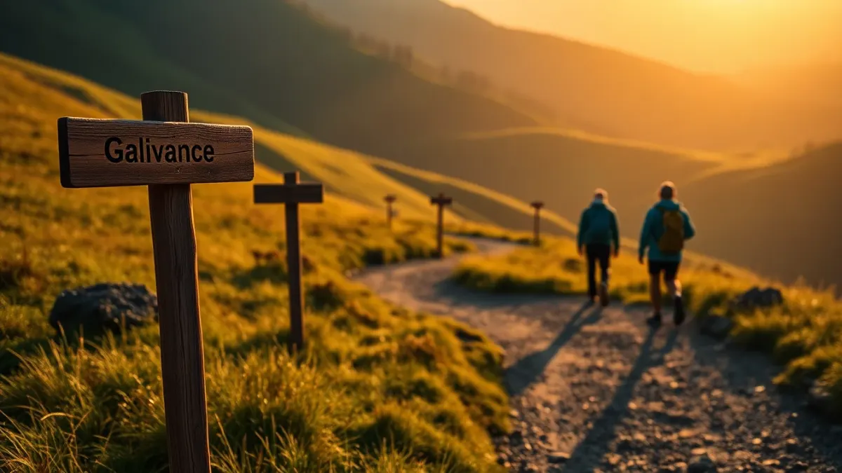 Winding trail through green hills at sunrise symbolising a long learning journey
