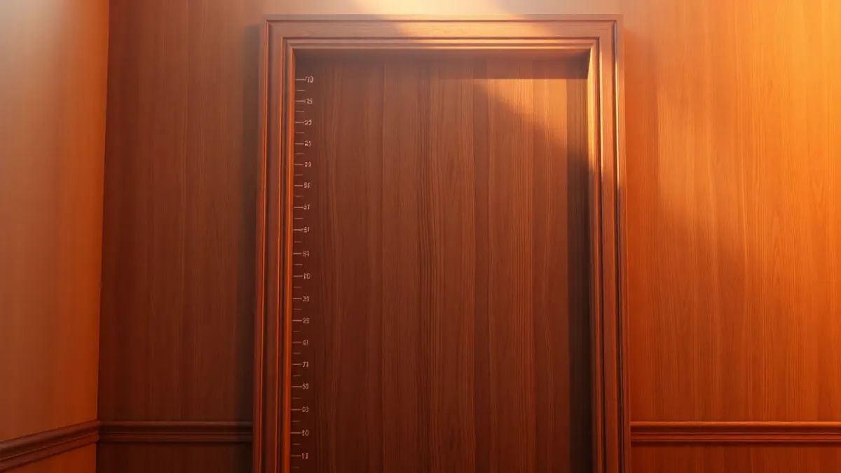 Pencil height marks on a doorframe symbolising measuring progress over time