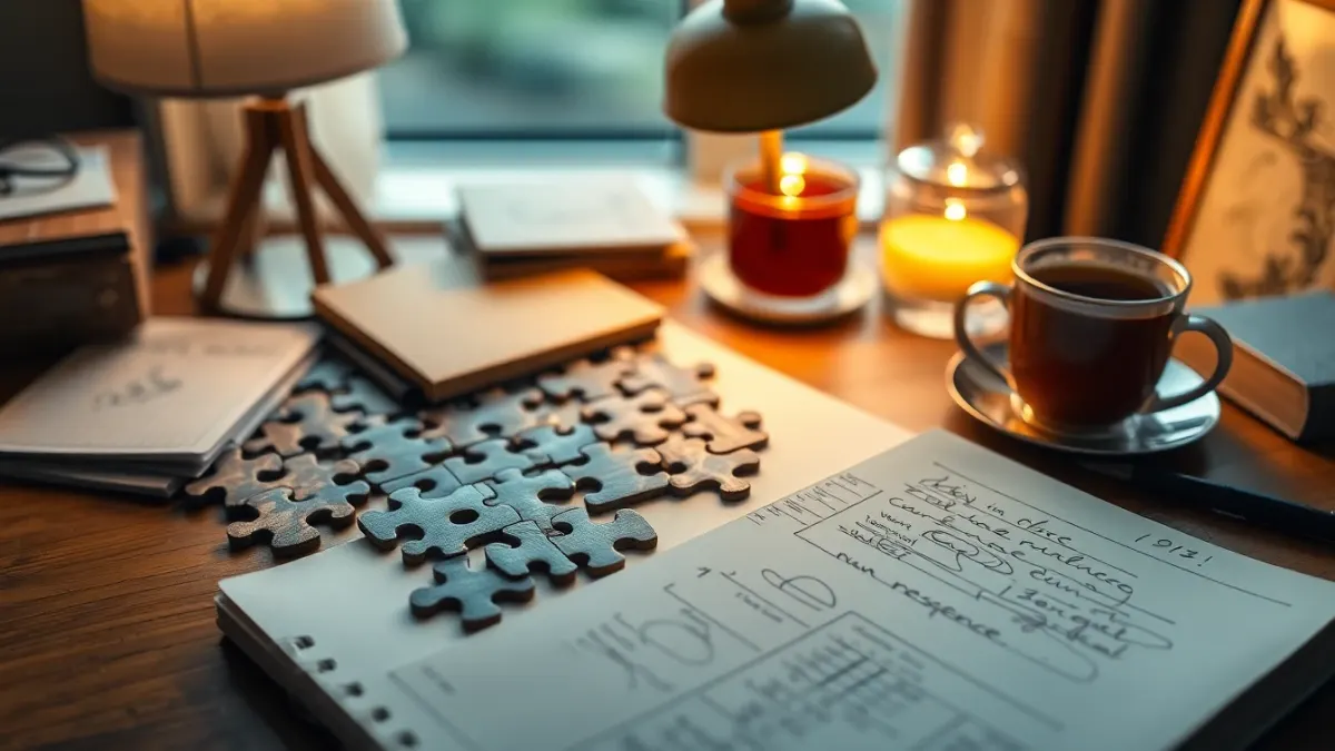 Desk with unfinished puzzle and scribbled notebook representing early learning mistakes