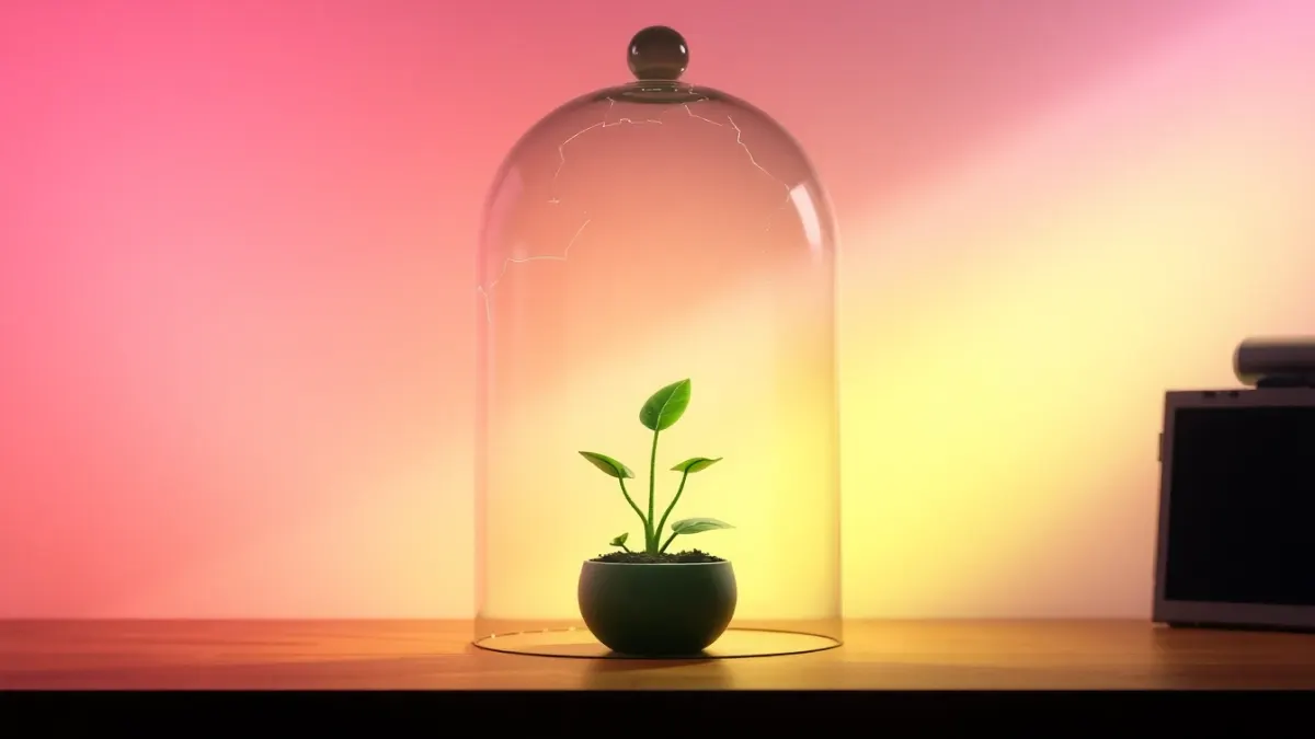 Cracked glass dome over a glowing plant symbolising busted myths