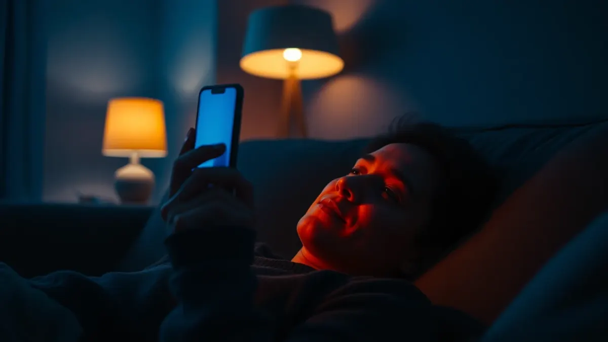 Person on a sofa watching short videos on a phone at night