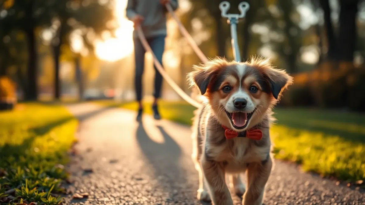 Puppy being gently guided back to a sunny park path