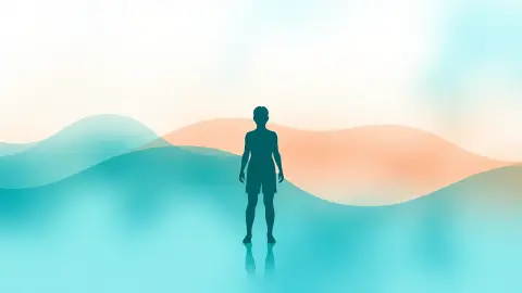Watercolor silhouette with waves of light moving through the body