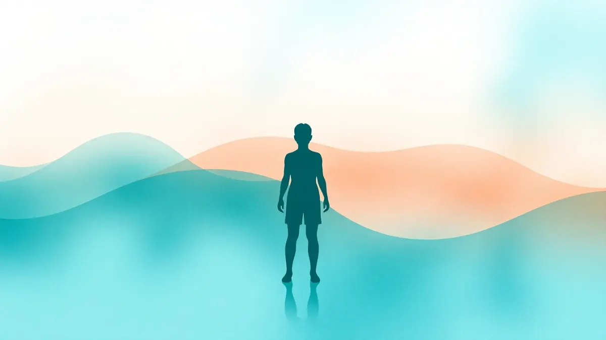 Watercolor silhouette with waves of light moving through the body