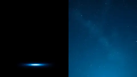 A single point of light beside a wide open sky, symbolizing narrow and open attention