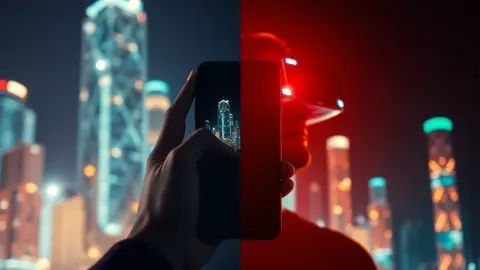 Transition from a phone screen to a person playing tower defense in a VR headset