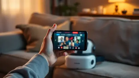 Hand holding a smartphone beside a VR headset on a sofa