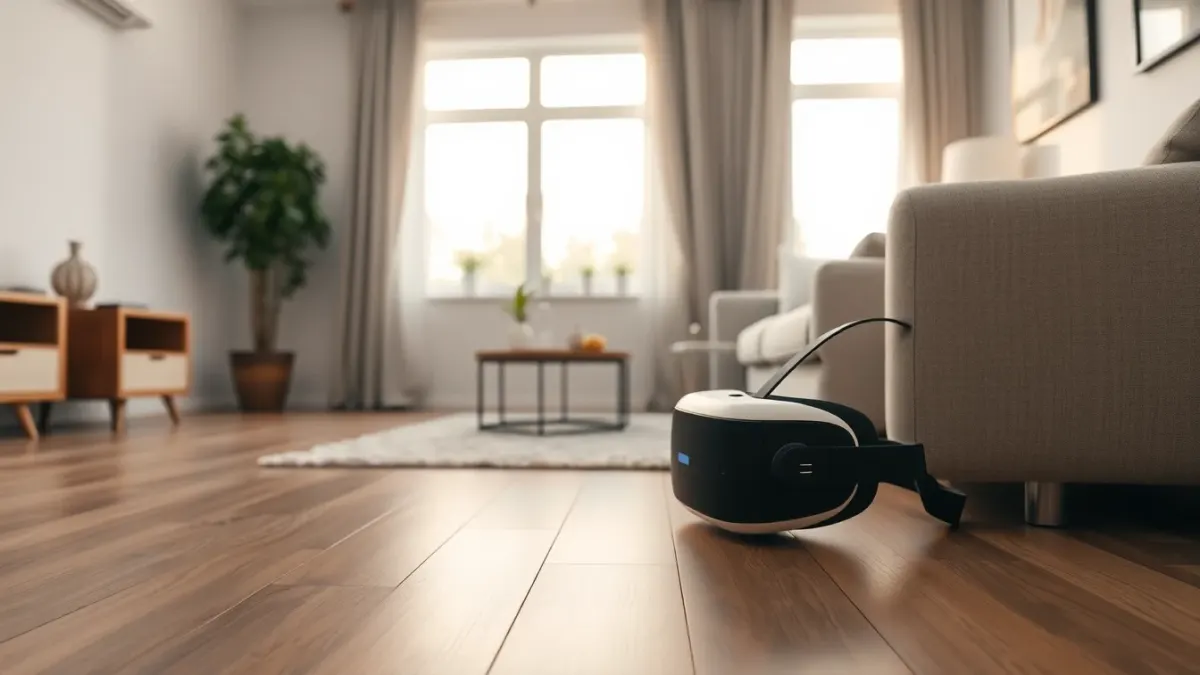 Clear open living room floor ready for a VR session