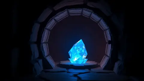 Glowing crystal protected inside a small stone vault