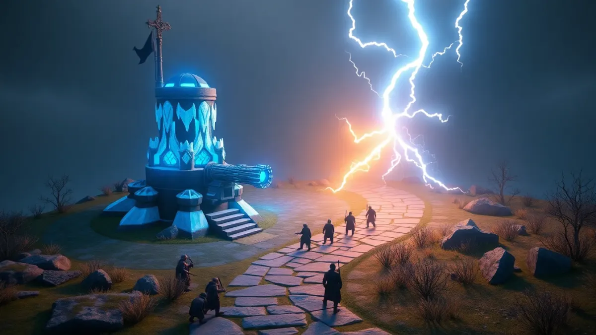 Frost tower, cannon and lightning coil working together at a path bend
