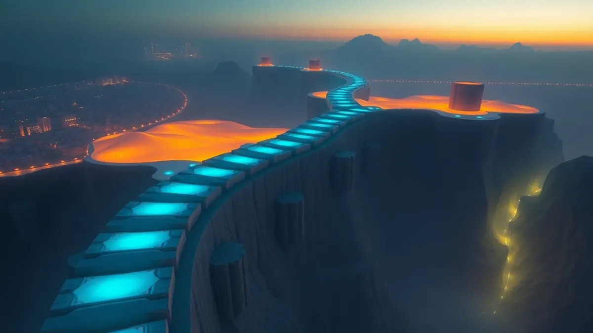 Winding path of platforms across city, desert, jungle and ice zones