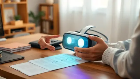 Parent reviewing a checklist next to a VR headset on a desk